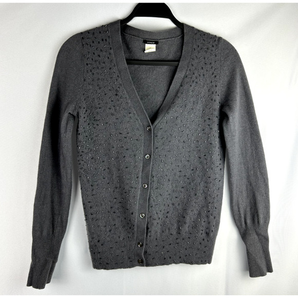J. Crew Sweaters - Vtg J. CREW Long Sleeve Cardigan Women's Sz Small Gray Wool Cashmere Knit Beaded